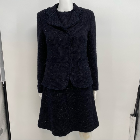Blue Les Copains Midnight Blue 2 Piece Set Blazer & A Line Dress Suit Size 40 - Picture 1 of 16